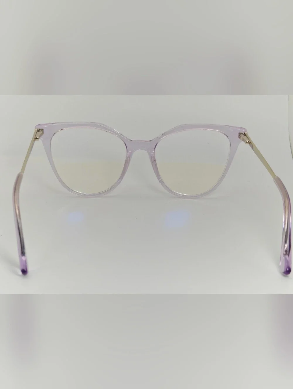 Carolina. Clear Lavender Cat-Eye Pale Gold Meta. Glasses for Women.